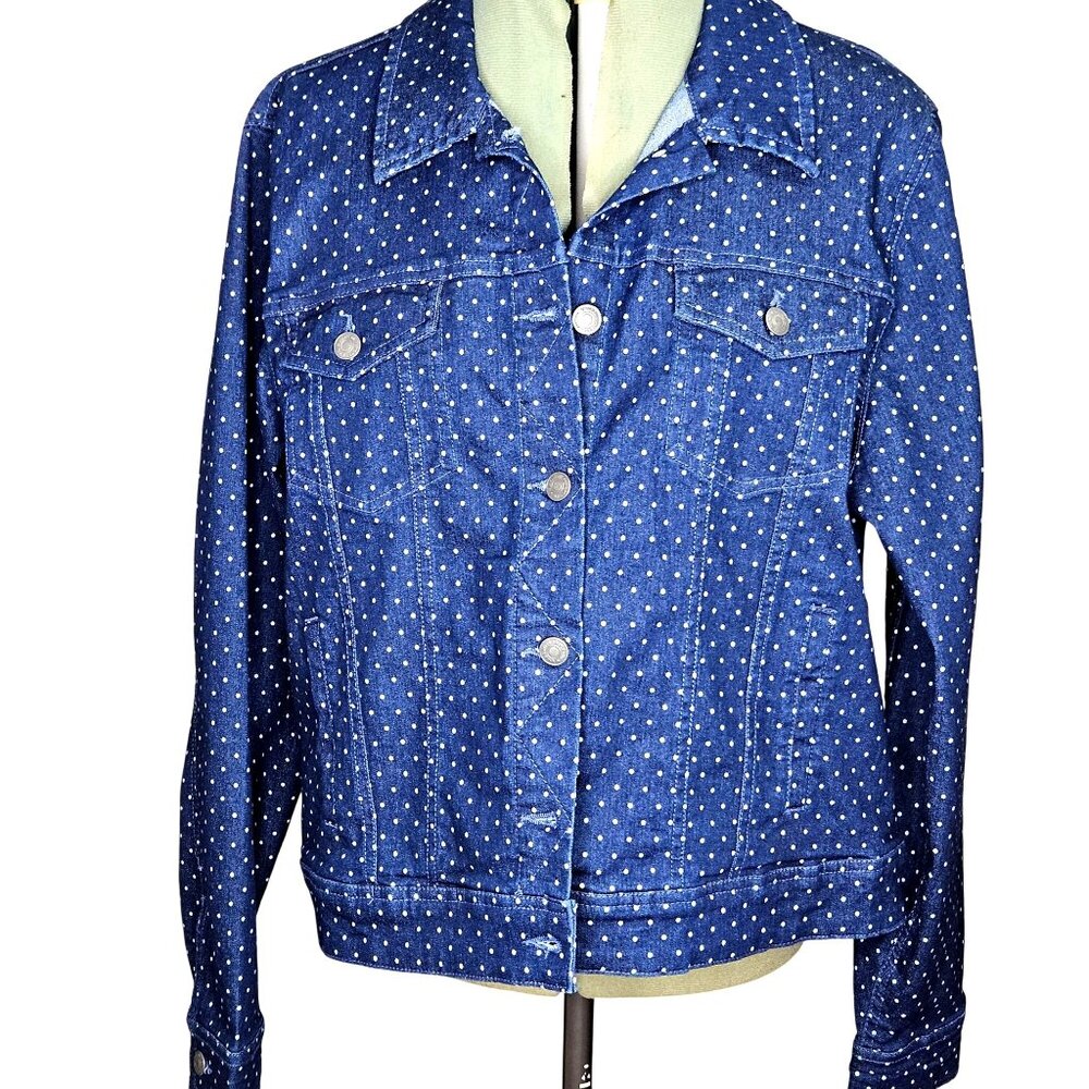 Woman's Basic editions retro mini polka dot double pocketed denim jacket 2XL
